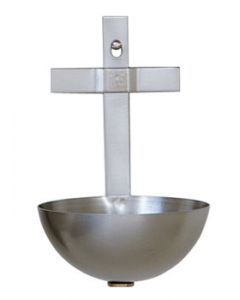 Cross Holy Water Font Brushed Stainless Steel