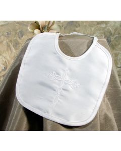 Boys Champaign White Silk Bib with Embroidered Celtic Cross