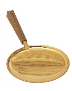 Gold Plated Communion Paten with Walnut Handle 