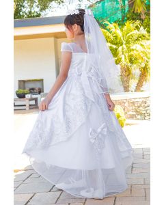 First Communion Dress With Long Organza Skirt and Bow