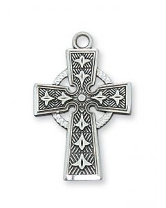 Satin Silver Pewter Celtic Cross w/chain