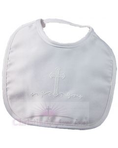 Boys Matte Satin Large Christening Bib with Cross