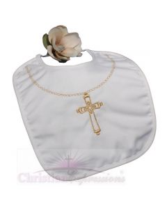 Christening Bib With Large Gold Cross