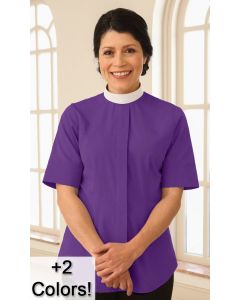 Women's Plus Size Black Neckband Clergy Blouse