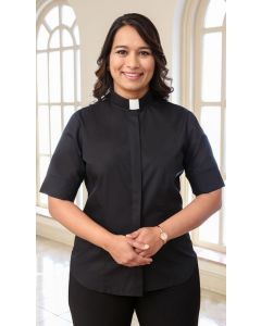 Women's Short Sleeve Fitted Black Clergy Blouse