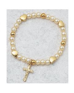 GLD HEART/PEARL BABY BRACELET