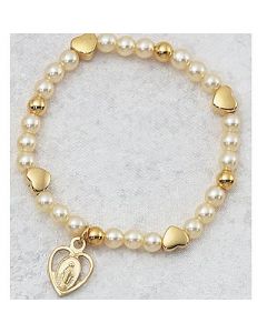 GLD HEART/PEARL BABY BRACELET