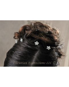 First Communion Hairpins w/Rhinestone Flowers