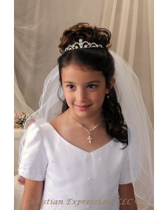 First Communion Rhinestone Tiara with Scallop Design