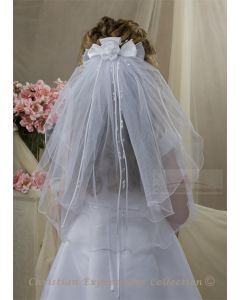 First Communion Clip Veil with Streamers and Large Satin Rosette