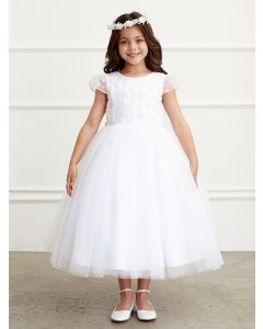 First Communion Dress Corded lace bodice with pearls and sequins