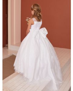 Stunning Satin with Glitter Lace First Communion Dress with Train Corset Closure