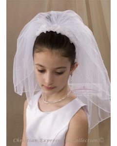 First Communion Headband Veil with Organza Flowers