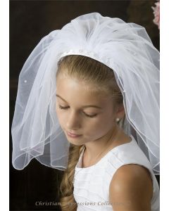 First Communion Pearl Braided Headband Veil-4360