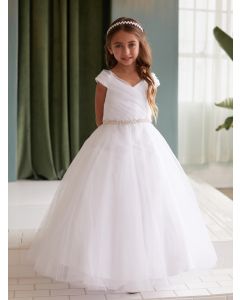 First Communion Dress Off Shoulder Asymmetrical Bodice with Gradation