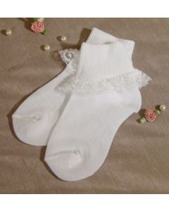 White Nylon Anklet with Lace Christening Shoe