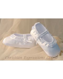 Girls Satin Christening Shoe with Pleated Ribbon