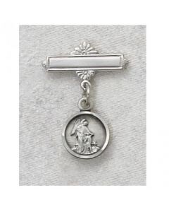 Round Guardian Angel Baby Bar Pin Sterling SIlver