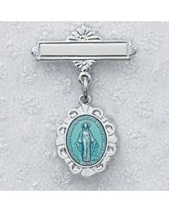 Miraculous Medal Baby Baptism Bar Pin Blue Enamel