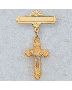 Crucifix Baptism Baby Bar Pin Two Tone