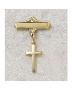 Cross Baptism Baby Bar Pin Gold Over Sterling Silver