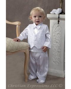 Boys Satin Christening Suit with Embroidered vest