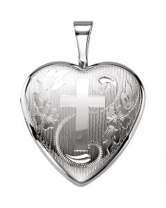 Puffed Heart Locket Cross Sterling Silver