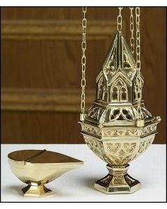 Ornate Censer and Boat Set Brass