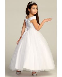 First Communion Dress with Boat Neckline Embellished Bodice