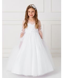 Long Sleeves Holy Communion Dress with with Detachable Train