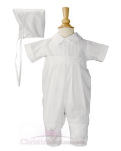 Boys One Piece Christening Romper with Pin Tucking