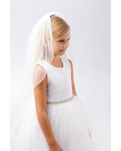 Wide Band First Communion Headband Veil with Rhinestones and