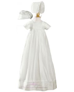 Unisex Dupioni Silk Short Sleeve Christening Gown