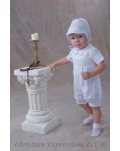 Boys Cotton Smocked Christening Romper