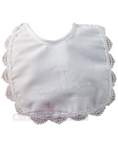 Girls Polycotton Christening Bib with  Cross and Venise Edge