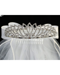 First Communion Crown Veil with Synthetic Crystals