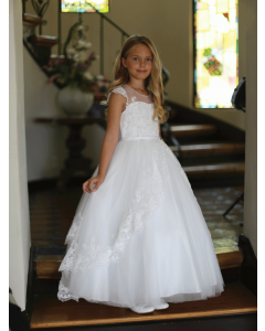 Beautiful First Communion Dress Beaded Lace Bodice