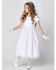 First Communion Dress Satin Bodice Corded Embroidery