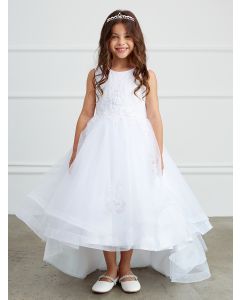 First Communion Dress with Glitter Bodice with Lace Applique and Tail Skirt