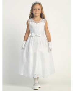 First Communion Dress Corded embroidered tulle dress with sequins