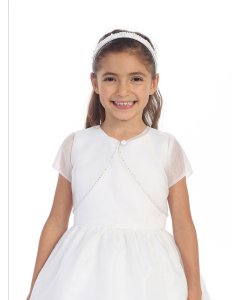 First Communion Organza Bolero Jacket with a Rhinestone Trim