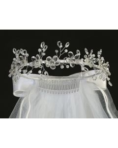 First Communion Veil Crystal flowers, beads & rhinestone accents