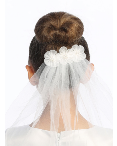 First Communion Veil on comb with Organza Flowers