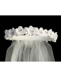 First Communion Veil Satin flowers with rhinestones