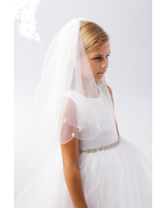 First Holly Communion veil with beaded lace edge design, Mantilla lace veil,  Confirmation veil, Baptism veil, Flower girl veil, Christina