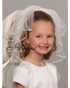 First Communion Veil with Rhinestone Trim-3 Sizes Available