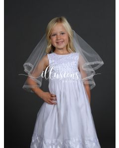 First Communion Veil with Sheer Ribbon Trim-3 Sizes Available