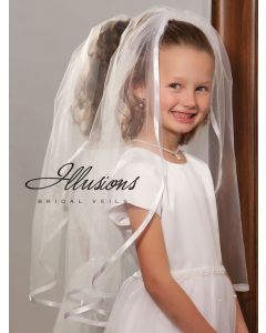 First Communion Veil with Wide Ribbon Trim-3 Sizes Available