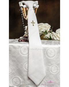 Boys first communion tie white with Gold Cross