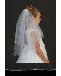 First Communion Veil with Rhinestone Trim in Clear Casing